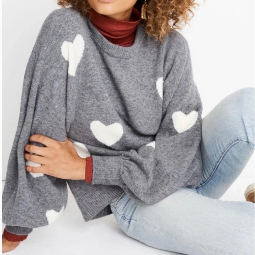 Madewell Heart Dot Balloon‎ Sleeve Pullover Sweater
